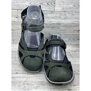 Merrell J24510 Dark Green Black Mesh Leather Mary Jane Hiking Sandals Women 10